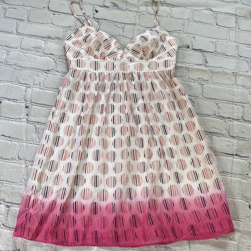 BCBG PARIS Summer dip Dye Geometric Stripe Circle Spheres Strappy Summer Dress